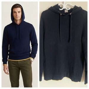FTC Cashmere Hooded Sweater Navy Blue Yellow Trim Size M Quiet Luxury